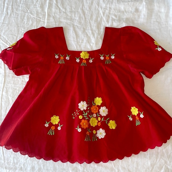 Hand Embroidered Red Boho Top - Picture 1 of 5